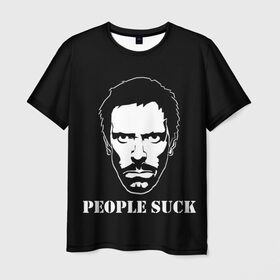 Мужская футболка 3D с принтом PEOPLE S*CK в Петрозаводске, 100% полиэфир | прямой крой, круглый вырез горловины, длина до линии бедер | everybody lies | haus | house | все лгут | доктор | доктор хаус | мем | мемы | хауз | хаус | хью лори