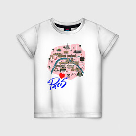Детская футболка 3D с принтом Париж в Петрозаводске, 100% гипоаллергенный полиэфир | прямой крой, круглый вырез горловины, длина до линии бедер, чуть спущенное плечо, ткань немного тянется | paris | достопримечательности | карта | париж | путешествия | франция | эйфелева башня | я люблю париж