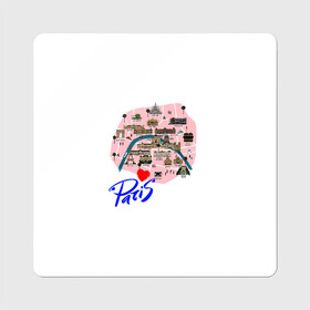 Магнит виниловый Квадрат с принтом Париж в Петрозаводске, полимерный материал с магнитным слоем | размер 9*9 см, закругленные углы | Тематика изображения на принте: paris | достопримечательности | карта | париж | путешествия | франция | эйфелева башня | я люблю париж