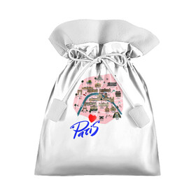 Подарочный 3D мешок с принтом Париж в Петрозаводске, 100% полиэстер | Размер: 29*39 см | Тематика изображения на принте: paris | достопримечательности | карта | париж | путешествия | франция | эйфелева башня | я люблю париж