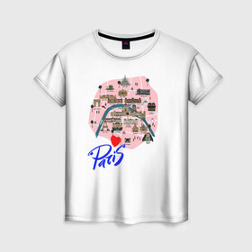Женская футболка 3D с принтом Париж в Петрозаводске, 100% полиэфир ( синтетическое хлопкоподобное полотно) | прямой крой, круглый вырез горловины, длина до линии бедер | Тематика изображения на принте: paris | достопримечательности | карта | париж | путешествия | франция | эйфелева башня | я люблю париж