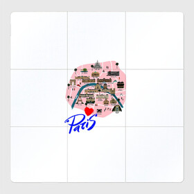 Магнитный плакат 3Х3 с принтом Париж в Петрозаводске, Полимерный материал с магнитным слоем | 9 деталей размером 9*9 см | Тематика изображения на принте: paris | достопримечательности | карта | париж | путешествия | франция | эйфелева башня | я люблю париж