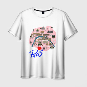 Мужская футболка 3D с принтом Париж в Петрозаводске, 100% полиэфир | прямой крой, круглый вырез горловины, длина до линии бедер | paris | достопримечательности | карта | париж | путешествия | франция | эйфелева башня | я люблю париж