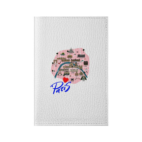 Обложка для паспорта матовая кожа с принтом Париж в Петрозаводске, натуральная матовая кожа | размер 19,3 х 13,7 см; прозрачные пластиковые крепления | paris | достопримечательности | карта | париж | путешествия | франция | эйфелева башня | я люблю париж