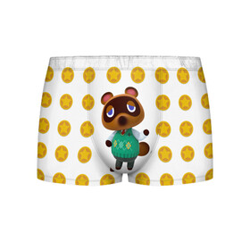 Мужские трусы 3D с принтом Animal crossing - Nook в Петрозаводске, 50% хлопок, 50% полиэстер | классическая посадка, на поясе мягкая тканевая резинка | Тематика изображения на принте: animal crossing | nook | детский | желтый | игра | компьютерный | кроссинг | монеты | нок | нук | персонаж | подарок | том нук | узор | энимал кросинг