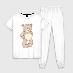 Женская пижама хлопок с принтом Мишка в Петрозаводске, 100% хлопок | брюки и футболка прямого кроя, без карманов, на брюках мягкая резинка на поясе и по низу штанин | акварель | карандашом | косолапый | медведь | мужчине | парень