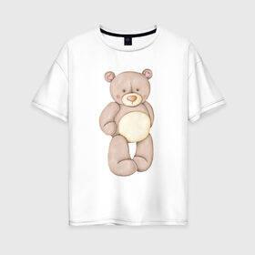 Женская футболка хлопок Oversize с принтом Мишка в Петрозаводске, 100% хлопок | свободный крой, круглый ворот, спущенный рукав, длина до линии бедер
 | акварель | карандашом | косолапый | медведь | мужчине | парень
