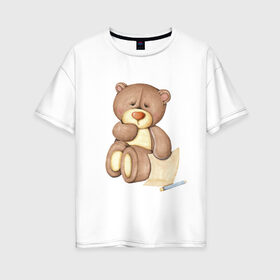 Женская футболка хлопок Oversize с принтом Мишка в Петрозаводске, 100% хлопок | свободный крой, круглый ворот, спущенный рукав, длина до линии бедер
 | акварель | карандашом | косолапый | медведь