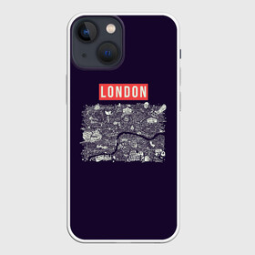 Чехол для iPhone 13 mini с принтом LONDON в Петрозаводске,  |  | Тематика изображения на принте: london | англия | биг бен | великобритания | достопримечательности | карта | литературная карта | лондон | путешествия | твист | чарли чаплин | шерлок холмс | я люблю лондон
