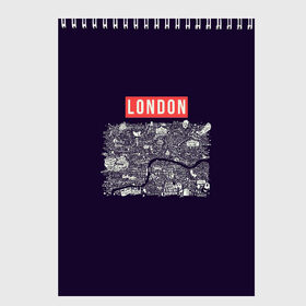 Скетчбук с принтом LONDON в Петрозаводске, 100% бумага
 | 48 листов, плотность листов — 100 г/м2, плотность картонной обложки — 250 г/м2. Листы скреплены сверху удобной пружинной спиралью | Тематика изображения на принте: london | англия | биг бен | великобритания | достопримечательности | карта | литературная карта | лондон | путешествия | твист | чарли чаплин | шерлок холмс | я люблю лондон