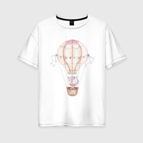 Женская футболка хлопок Oversize с принтом Единорожка в Петрозаводске, 100% хлопок | свободный крой, круглый ворот, спущенный рукав, длина до линии бедер
 | акварель | единорог | карандаши | нежность | шар воздушный