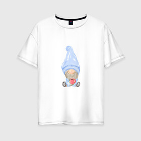 Женская футболка хлопок Oversize с принтом Гном в Петрозаводске, 100% хлопок | свободный крой, круглый ворот, спущенный рукав, длина до линии бедер
 | влюбленные | гномик | день валентина | парные | парочки | шарик