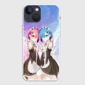 Чехол для iPhone 13 mini с принтом Рем и Рам в Петрозаводске,  |  | anime | ram | re zero | re: zero kara hajimeru isekai seikatsu | re: жизнь с нуля в альтернативном мире | rem | горничные | демон | рам | ре зеро | рем | рэм