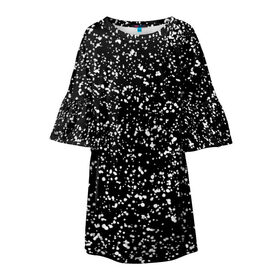 Детское платье 3D с принтом Черно- белое в Петрозаводске, 100% полиэстер | прямой силуэт, чуть расширенный к низу. Круглая горловина, на рукавах — воланы | Тематика изображения на принте: капли | краска | кружочки | минимализм | точки