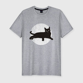 Мужская футболка хлопок Slim с принтом Черный кот в Петрозаводске, 92% хлопок, 8% лайкра | приталенный силуэт, круглый вырез ворота, длина до линии бедра, короткий рукав | art | black | cat | cats | grumpy | illustration | kitten | kitty | pussy | pussycat | retro | vintage | арт | винтаж | винтажный | злой | иллюстрация | киса | киска | котенок | котик | кошка | краска | потертости | пятна | ретро | сердитый |