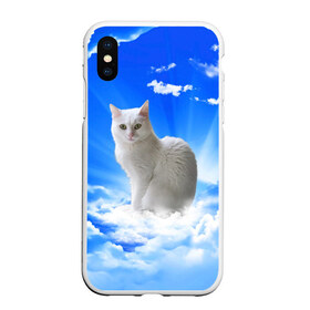 Чехол для iPhone XS Max матовый с принтом Кот в облаках в Петрозаводске, Силикон | Область печати: задняя сторона чехла, без боковых панелей | animals | cat | kitty | ангел | белый кот | блики | взгляд кота | глаза кота | животные | киска | кот | котейка | котенок | котик | кошак | кошка | лучи | мордочка | небесный | небо | облака | пейзаж | питомец