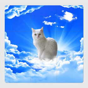 Магнитный плакат 3Х3 с принтом Кот в облаках в Петрозаводске, Полимерный материал с магнитным слоем | 9 деталей размером 9*9 см | Тематика изображения на принте: animals | cat | kitty | ангел | белый кот | блики | взгляд кота | глаза кота | животные | киска | кот | котейка | котенок | котик | кошак | кошка | лучи | мордочка | небесный | небо | облака | пейзаж | питомец