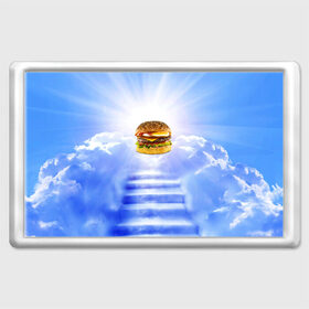 Магнит 45*70 с принтом Райский бургер в Петрозаводске, Пластик | Размер: 78*52 мм; Размер печати: 70*45 | food | hamburger | hot dog | ангел | блики | булка | булочка | бургер | бутерброд | вкусняшки | гамбургер | еда | котлета | лестница | лучи | небесный | небо | обжора | облака | пейзаж | природа | рай | сендвич