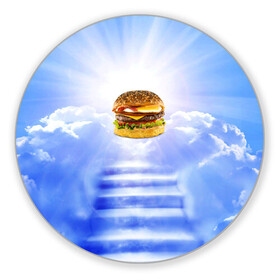 Коврик для мышки круглый с принтом Райский бургер в Петрозаводске, резина и полиэстер | круглая форма, изображение наносится на всю лицевую часть | Тематика изображения на принте: food | hamburger | hot dog | ангел | блики | булка | булочка | бургер | бутерброд | вкусняшки | гамбургер | еда | котлета | лестница | лучи | небесный | небо | обжора | облака | пейзаж | природа | рай | сендвич