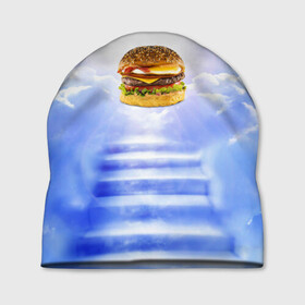 Шапка 3D с принтом Райский бургер в Петрозаводске, 100% полиэстер | универсальный размер, печать по всей поверхности изделия | food | hamburger | hot dog | ангел | блики | булка | булочка | бургер | бутерброд | вкусняшки | гамбургер | еда | котлета | лестница | лучи | небесный | небо | обжора | облака | пейзаж | природа | рай | сендвич