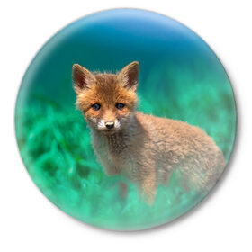 Значок с принтом маленький лисенок в Петрозаводске,  металл | круглая форма, металлическая застежка в виде булавки | Тематика изображения на принте: fox | foxy | животное | звери | лиса | лисенок | лисичка | милая | рыжая | фокс