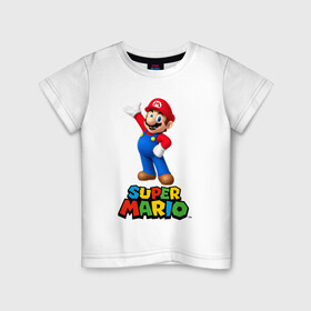 Детская футболка хлопок с принтом Super Mario в Петрозаводске, 100% хлопок | круглый вырез горловины, полуприлегающий силуэт, длина до линии бедер | видеоигра | игра | марио | персонаж