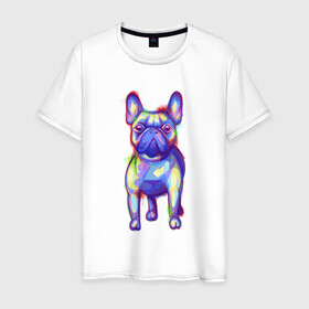Мужская футболка хлопок с принтом Французский бульдог акварель в Петрозаводске, 100% хлопок | прямой крой, круглый вырез горловины, длина до линии бедер, слегка спущенное плечо. | art | bulldog | colorful | dog | france | french | illustration | watercolor | акварельный | акварелью | арт | брызги | бульдожик | бульдожка | иллюстрация | краски | пес | песик | порода | разводы | разноцветный | рисунок | собака