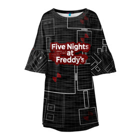 Детское платье 3D с принтом Five Nights At Freddy в Петрозаводске, 100% полиэстер | прямой силуэт, чуть расширенный к низу. Круглая горловина, на рукавах — воланы | Тематика изображения на принте: 5 ночей с фредди | five nights at freddys | fnaf | игра | игрок | книга | логотип | пиццерия | подарок | страшилка | схема | фнаф | фредди