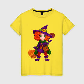 Женская футболка хлопок с принтом Ведьмочка в Петрозаводске, 100% хлопок | прямой крой, круглый вырез горловины, длина до линии бедер, слегка спущенное плечо | witch | wizard | ведьмочка | волшебница | колдунья