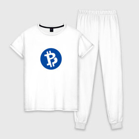 Женская пижама хлопок с принтом Bitcoin в Петрозаводске, 100% хлопок | брюки и футболка прямого кроя, без карманов, на брюках мягкая резинка на поясе и по низу штанин | bitcoin | btc | биткоин | валюта | деньги | криптовалюта