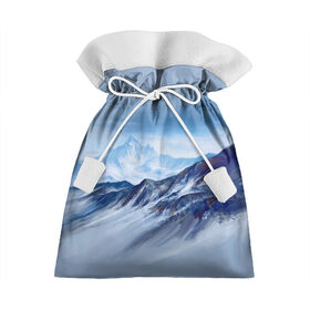 Подарочный 3D мешок с принтом Серо-голубые горы в Петрозаводске, 100% полиэстер | Размер: 29*39 см | арт | горы | живопись | кистью | краски | пейзаж | рисунок | серый