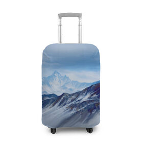 Чехол для чемодана 3D с принтом Серо-голубые горы в Петрозаводске, 86% полиэфир, 14% спандекс | двустороннее нанесение принта, прорези для ручек и колес | арт | горы | живопись | кистью | краски | пейзаж | рисунок | серый