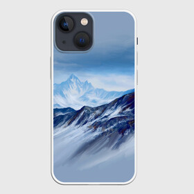 Чехол для iPhone 13 mini с принтом Серо голубые горы в Петрозаводске,  |  | арт | горы | живопись | кистью | краски | пейзаж | рисунок | серый
