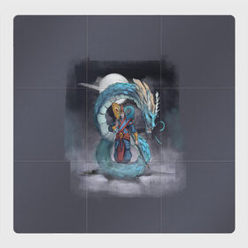 Магнитный плакат 3Х3 с принтом Владыка моря в Петрозаводске, Полимерный материал с магнитным слоем | 9 деталей размером 9*9 см | dragon | magic | smoke | staff | владыка | дракон | дымка | жезл | магия