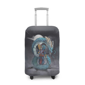 Чехол для чемодана 3D с принтом Владыка моря в Петрозаводске, 86% полиэфир, 14% спандекс | двустороннее нанесение принта, прорези для ручек и колес | dragon | magic | smoke | staff | владыка | дракон | дымка | жезл | магия