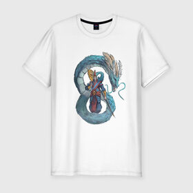 Мужская футболка хлопок Slim с принтом Царь морей в Петрозаводске, 92% хлопок, 8% лайкра | приталенный силуэт, круглый вырез ворота, длина до линии бедра, короткий рукав | dragon | magic | smoke | staff | владыка | дракон | дымка | жезл | магия