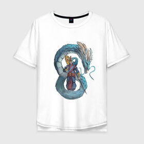 Мужская футболка хлопок Oversize с принтом Царь морей в Петрозаводске, 100% хлопок | свободный крой, круглый ворот, “спинка” длиннее передней части | dragon | magic | smoke | staff | владыка | дракон | дымка | жезл | магия