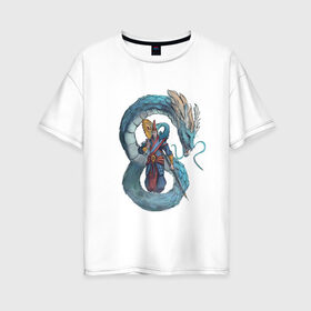 Женская футболка хлопок Oversize с принтом Царь морей в Петрозаводске, 100% хлопок | свободный крой, круглый ворот, спущенный рукав, длина до линии бедер
 | dragon | magic | smoke | staff | владыка | дракон | дымка | жезл | магия