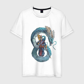 Мужская футболка хлопок с принтом Царь морей в Петрозаводске, 100% хлопок | прямой крой, круглый вырез горловины, длина до линии бедер, слегка спущенное плечо. | dragon | magic | smoke | staff | владыка | дракон | дымка | жезл | магия