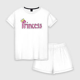 Женская пижама с шортиками хлопок с принтом Princess в Петрозаводске, 100% хлопок | футболка прямого кроя, шорты свободные с широкой мягкой резинкой | 1 годик | love | дети | детские | любовь | малыш | малыши | ребенок