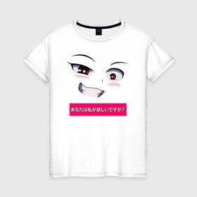 Женская футболка хлопок с принтом Аниме личико в Петрозаводске, 100% хлопок | прямой крой, круглый вырез горловины, длина до линии бедер, слегка спущенное плечо | аниме | ахегао | иероглиф | лицо | японские | японский