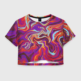 Женская футболка Crop-top 3D с принтом colorful waves в Петрозаводске, 100% полиэстер | круглая горловина, длина футболки до линии талии, рукава с отворотами | abstract | colors | paint | pattern | violet | waves | абстракция | волны | краска | цветной