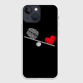 Чехол для iPhone 13 mini с принтом Слушай Сердце в Петрозаводске,  |  | 14 февраля | love | valentines day | девушке | день влюбленных | качели | любимой | любимому | любовь | не слушай мозг | пара | парню | перевесил | разум | сердца | сердце heart | слушай сердце