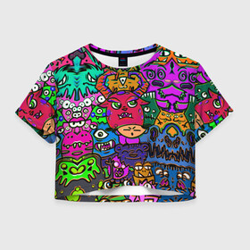 Женская футболка Crop-top 3D с принтом Happy в Петрозаводске, 100% полиэстер | круглая горловина, длина футболки до линии талии, рукава с отворотами | gamepad | games | panda | граффити | детские картинки | для детей | панда