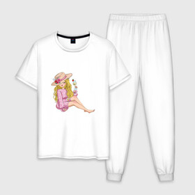 Мужская пижама хлопок с принтом Варвара в Петрозаводске, 100% хлопок | брюки и футболка прямого кроя, без карманов, на брюках мягкая резинка на поясе и по низу штанин
 | в шляпке | девушка | еда | кокетка | коктейль