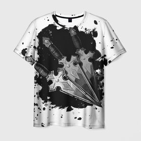 Мужская футболка 3D с принтом Метательные ножи в Петрозаводске, 100% полиэфир | прямой крой, круглый вырез горловины, длина до линии бедер | графика | кляксы | лезвие | ниндзя | ножи | оружие | пятна | тушь | чернила | япония