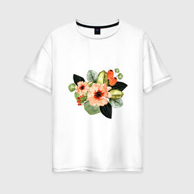 Женская футболка хлопок Oversize с принтом New life в Петрозаводске, 100% хлопок | свободный крой, круглый ворот, спущенный рукав, длина до линии бедер
 | букет | жизнь | новое время | цветы