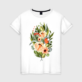 Женская футболка хлопок с принтом New life в Петрозаводске, 100% хлопок | прямой крой, круглый вырез горловины, длина до линии бедер, слегка спущенное плечо | букет | жизнь | новое время | цветы