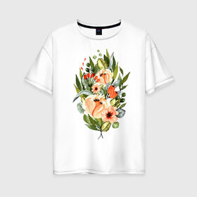 Женская футболка хлопок Oversize с принтом New life в Петрозаводске, 100% хлопок | свободный крой, круглый ворот, спущенный рукав, длина до линии бедер
 | букет | жизнь | новое время | цветы