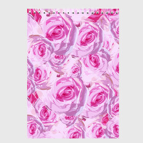 Скетчбук с принтом Roses в Петрозаводске, 100% бумага
 | 48 листов, плотность листов — 100 г/м2, плотность картонной обложки — 250 г/м2. Листы скреплены сверху удобной пружинной спиралью | дизайн с розами | женственность | нежность | роза | розовый принт | розовый фон | розы | цветы